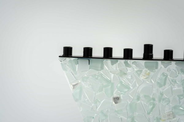 White Fused Glass Menorah - Image 2